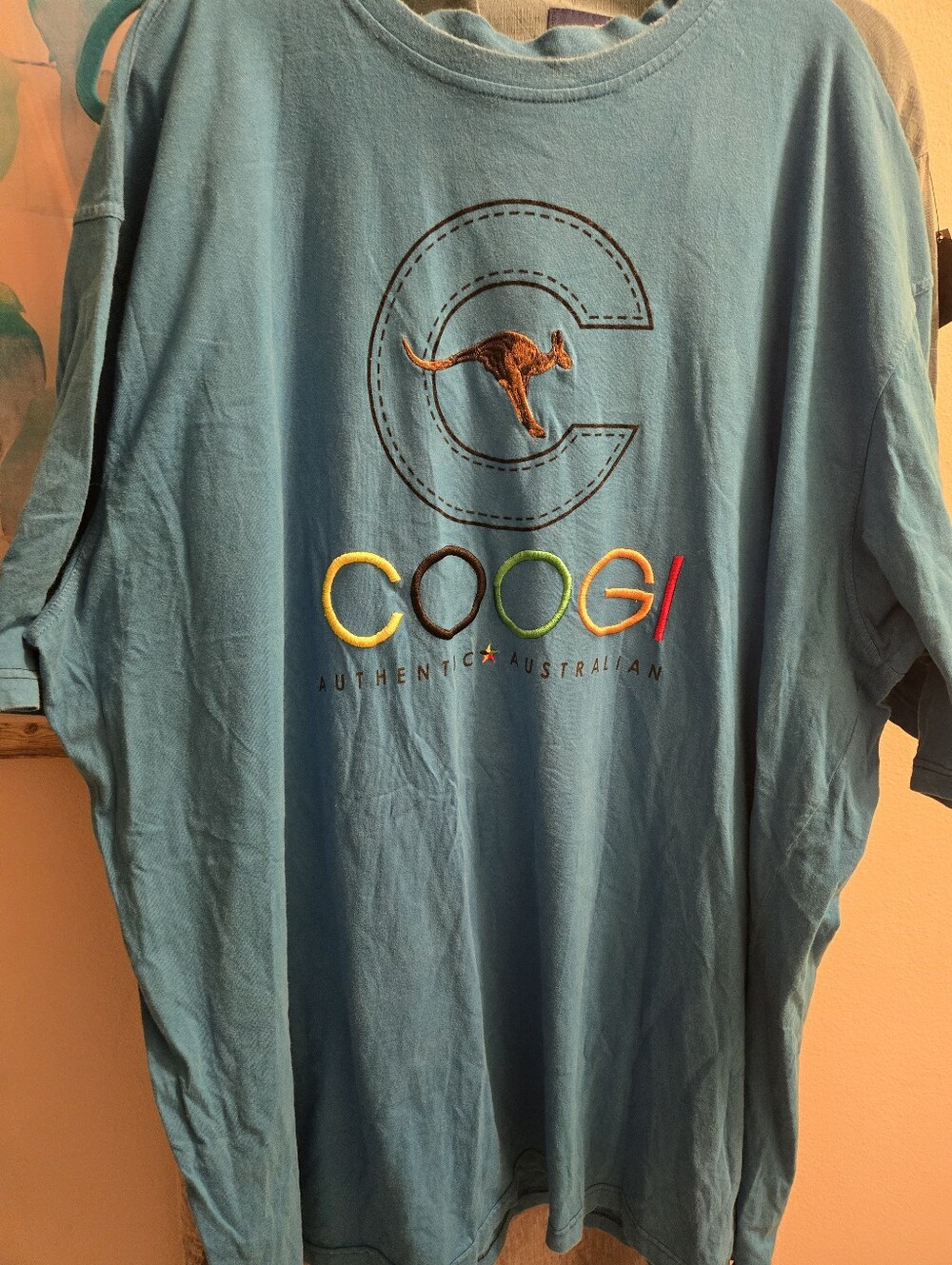 Rare Vintage COOGI Australia Embroidered Kangaroo T-Shirt Turquoise Blue 5X